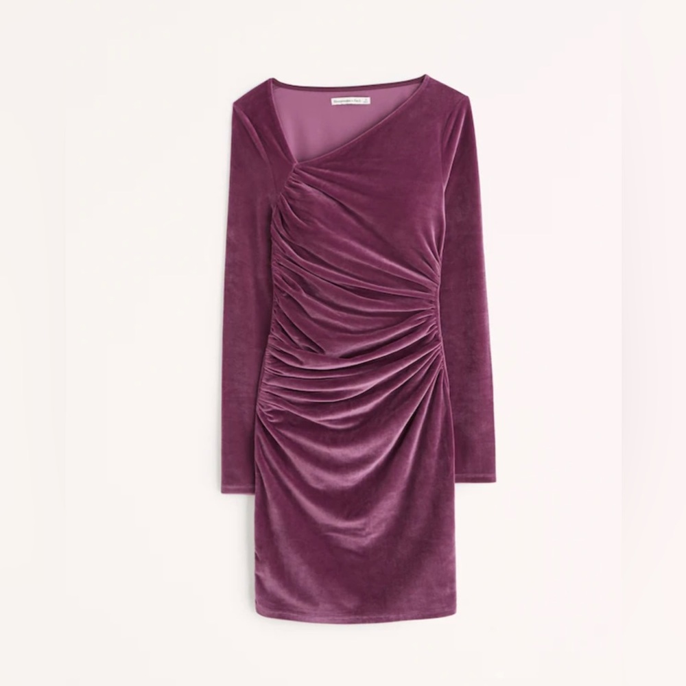 Abercrombie & Fitch Dark Purple Asymmetrical Ruched Velvet Mini Dress XSP Petite